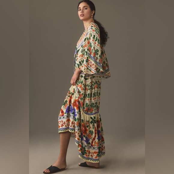 Anthropologie FARM Rio V-Neck Kaftan Maxi Cut-Out Dress Medium - Picture 6 of 16